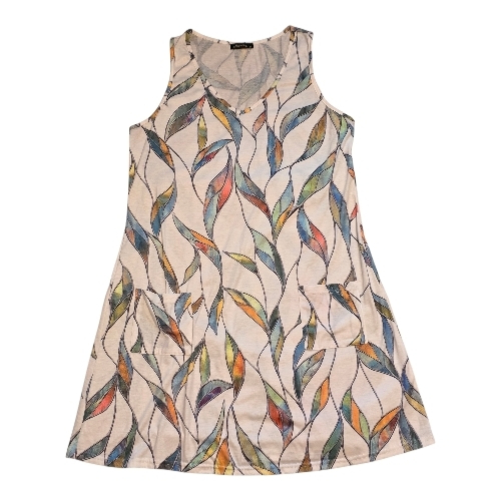 Multicolor Leaf Pattern Midi Dress